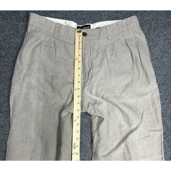 Eddie Bauer Linen Pants Men's Size 35x32 Beige Khaki Pleated Dress Slacks - Picture 5 of 8